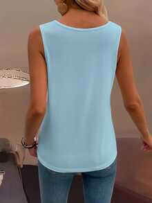 EMERY ROSE Summer New Sleeveless Wide Strap Square Neck Discounted Loose Fit Women Tank Top - Baby Blue - View 2