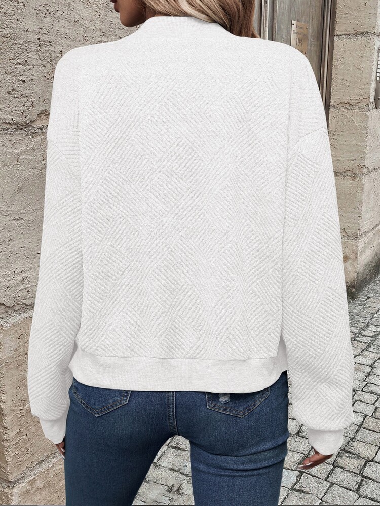 EMERY ROSE Solid Zip Up Bomber Jacket Fall Winter Cloth For Women - White - View 2