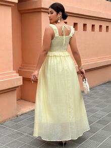 Weeklong Women's Yellow Ruffle A-Line Vacation Dress, Casual Daily Holiday, Garden Party Outfit, Fashionable Traveling Dress Elegant - Yellow - View 2