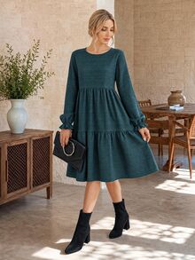 EMERY ROSE Women's Casual Mid-Length Dress For Autumn - Lake Blue - View 1