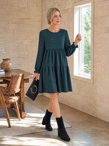 EMERY ROSE Women's Casual Mid-Length Dress For Autumn - Lake Blue - View 4