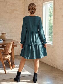 EMERY ROSE Women's Casual Mid-Length Dress For Autumn - Lake Blue - View 2