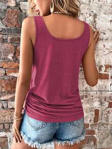 EMERY ROSE Half Button Drawstring Side Tank Top - Hot Pink - View 2