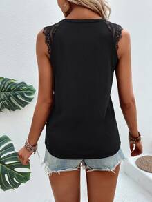 EMERY ROSE Contrast Lace Tank Top - Black - View 2