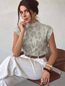 Firerie Áo dệt kim tay ngắn họa tiết da báo đen trắng phong cách Pháp thanh lịch cho tiệc trà, brunch mùa hè - trắng - Xem 6