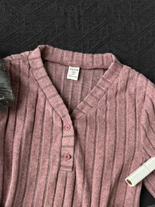 SHEIN 女童兩件式抓絨V領長袖睡衣套裝，適合秋季、冬季、萬聖節與聖誕派對 - 粉色 - 查看 3