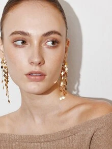Ashenrae 1 Pair Minimalist Elegant Versatile High-Quality Vintage Long Tassel Heart Dangle Earrings - Yellow Gold - View 2