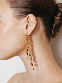 Ashenrae 1 Pair Minimalist Elegant Versatile High-Quality Vintage Long Tassel Heart Dangle Earrings - Yellow Gold - View 5