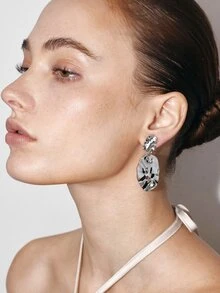 Ashenrae 2pcs Vintage Geometric Metal Hammered Ear Clips Asymmetrical Oval Earrings Suitable For Non-Pierced Women - Clip - View 5