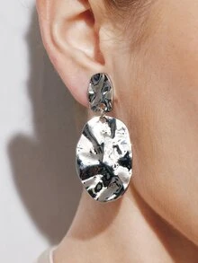 Ashenrae 2pcs Vintage Geometric Metal Hammered Ear Clips Asymmetrical Oval Earrings Suitable For Non-Pierced Women - Clip - View 7