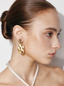 Ashenrae 2pcs Vintage Geometric Metal Hammered Ear Clips Asymmetrical Oval Earrings Suitable For Non-Pierced Women - Clip - View 2