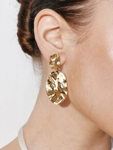 Ashenrae 2pcs Vintage Geometric Metal Hammered Ear Clips Asymmetrical Oval Earrings Suitable For Non-Pierced Women - Clip - View 1