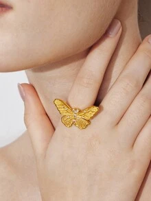 Ashenrae 1pc Butterfly Ring Heavy Industrial Brushed Spiky Diamond Ring - Butterfly - View 3