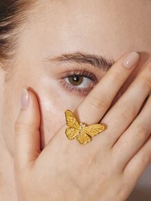 Ashenrae 1pc Butterfly Ring Heavy Industrial Brushed Spiky Diamond Ring - Butterfly - View 4