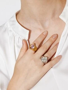 Ashenrae 1pc Exaggerated Waterdrop Zirconia Stainless Steel Ring, Fashionable Women's Daily Wear Jewelry Gift - Teardrop Zirconia Ring - View 4