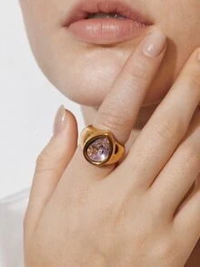 Ashenrae 1pc Exaggerated Waterdrop Zirconia Stainless Steel Ring, Fashionable Women's Daily Wear Jewelry Gift - Teardrop Zirconia Ring - View 5