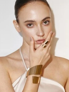 Ashenrae 1 Bracelet & 1 Geometric Shaped Alloy Ring Set - Yellow Gold - View 5