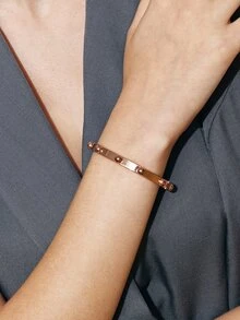 Ashenrae 1pc Minimalist 18K Gold Plated Stainless Steel Bracelet With Semi-Circular Decor, Unisex Jewelry Accessory - Hemispherical Decoration - View 7