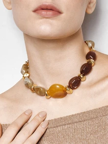 Ashenrae 1pc Fashionable Vintage Exaggerated Bohemian Style Thick Brown Acrylic Beaded Necklace For Women - Multicolor a - View 1