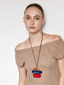 Ashenrae 1pc Bohemian Style Long Pendant Necklace, Vintage Minimalist High-End Geometric Sweater Chain Accessory For Women - Red - View 5