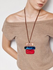 Ashenrae 1pc Bohemian Style Long Pendant Necklace, Vintage Minimalist High-End Geometric Sweater Chain Accessory For Women - Red - View 1