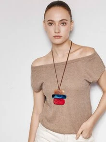Ashenrae 1pc Bohemian Style Long Pendant Necklace, Vintage Minimalist High-End Geometric Sweater Chain Accessory For Women - Red - View 2