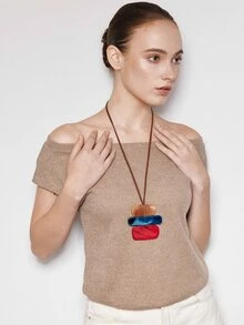 Ashenrae 1pc Bohemian Style Long Pendant Necklace, Vintage Minimalist High-End Geometric Sweater Chain Accessory For Women - Red - View 4