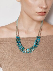 Ashenrae 1pc Bohemian Natural Stone & Shell Double Layered Necklace - multi-layered necklace - View 6