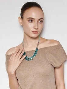 Ashenrae 1pc Bohemian Natural Stone & Shell Double Layered Necklace - multi-layered necklace - View 4