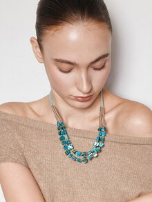 Ashenrae 1pc Bohemian Natural Stone & Shell Double Layered Necklace - multi-layered necklace - View 7