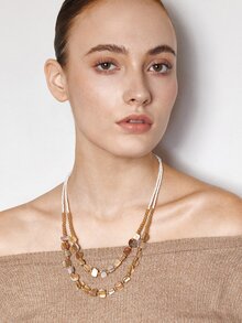 Ashenrae 1pc Bohemian Natural Stone & Shell Double Layered Necklace - multi-layered necklace - View 8