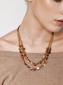 Ashenrae 1pc Bohemian Natural Stone & Shell Double Layered Necklace - multi-layered necklace - View 1