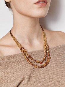 Ashenrae 1pc Bohemian Natural Stone & Shell Double Layered Necklace - multi-layered necklace - View 3