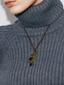 Ashenrae 1pc Vintage Bohemian Geometric Line Design Pendant Necklace, Suitable For Vacation Wear All Seasons - Necklace - View 1