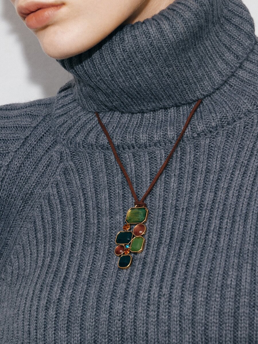 Ashenrae 1pc Vintage Bohemian Geometric Line Design Pendant Necklace, Suitable For Vacation Wear All Seasons - Necklace - View 1