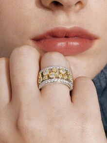 Ashenrae 1pc Women's Fashionable Copper Zirconia Ring, Suitable For Daily Wear - Multicolor - View 1