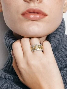 Ashenrae 1pc Women's Fashionable Copper Zirconia Ring, Suitable For Daily Wear - Multicolor - View 4