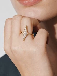 Ashenrae 1pc Elegant Personalized Four-Pointed Star Shaped Cubic Zirconia Inlaid Women Fashion Ring - Multicolor - View 4