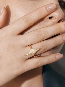 Ashenrae 1pc Elegant Personalized Four-Pointed Star Shaped Cubic Zirconia Inlaid Women Fashion Ring - Multicolor - View 6