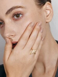 Ashenrae 1pc Elegant Personalized Four-Pointed Star Shaped Cubic Zirconia Inlaid Women Fashion Ring - Multicolor - View 7
