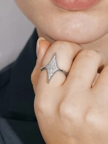 Ashenrae 1pc Elegant Personalized Four-Pointed Star Shaped Cubic Zirconia Inlaid Women Fashion Ring - Multicolor - View 1