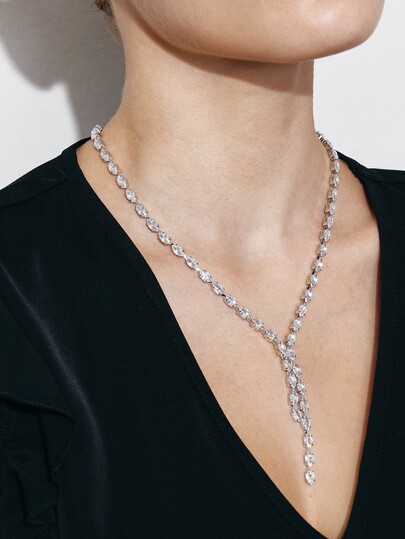 Ashenrae 1 buah Kalung Rantai Minimalis Wanita, Kalung Fashion Berhiaskan Berlian Imitasi Bentuk Tetesan Air Mata Putih yang Seksi
