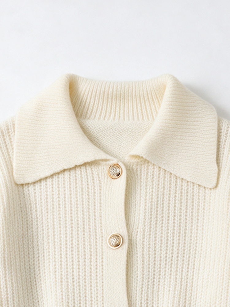 Franclia Women's Solid Color Drop Shoulder Long Sleeve Single-Breasted Casual Knit Cardigan - Apricot - View 4