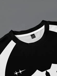 Aesthetic Post Camiseta de manga corta con cuello redondo y estampado numérico de color contrastante para hombre, verano - Multicolor - Ver 7