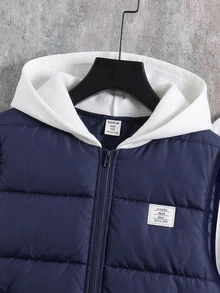 SHEIN 兒童 3件組青少年男孩休閒返校穿搭，白色與深藍色系，字母印花圓領衛衣、針織冬季長褲、背心，加厚秋季款 - 彩色 - 查看 6