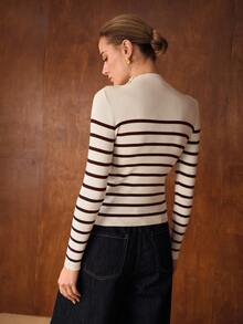 MOTF PREMIUM WOOL MIX SLIM STRIPED PATTERN RIBBED KNIT SWEATER - Apricot - View 3