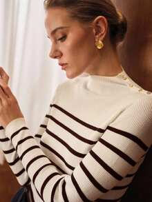 MOTF PREMIUM WOOL MIX SLIM STRIPED PATTERN RIBBED KNIT SWEATER - Apricot - View 7