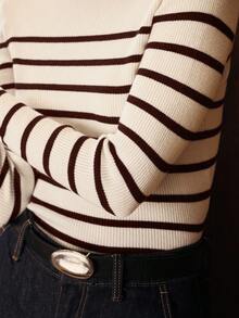 MOTF PREMIUM WOOL MIX SLIM STRIPED PATTERN RIBBED KNIT SWEATER - Apricot - View 2
