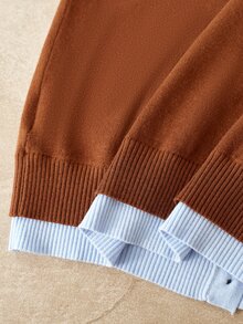 MOTF PREMIUM SWEATER WANITA DENGAN TRIM KONTRAS, KANCING DEPAN, DAN LEHER BULAT - Coklat - View 8