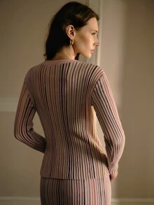 MOTF PREMIUM WOMEN COLORFUL RIBBED KNIT SLIM FIT CARDIGAN WITHOUT BELT - Pink - View 4